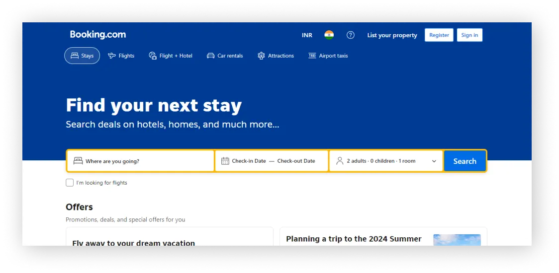 Booking.com hotel booking website design example