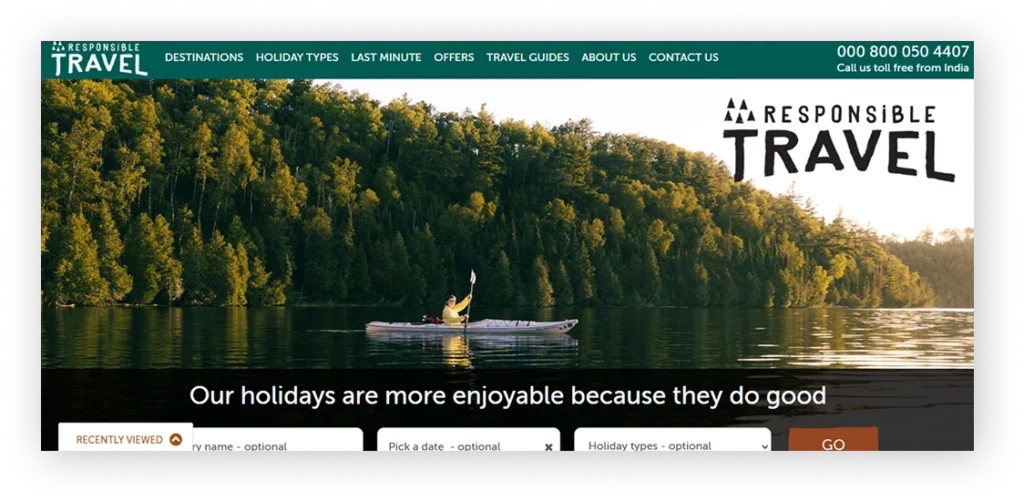 Responsible Travel website design example