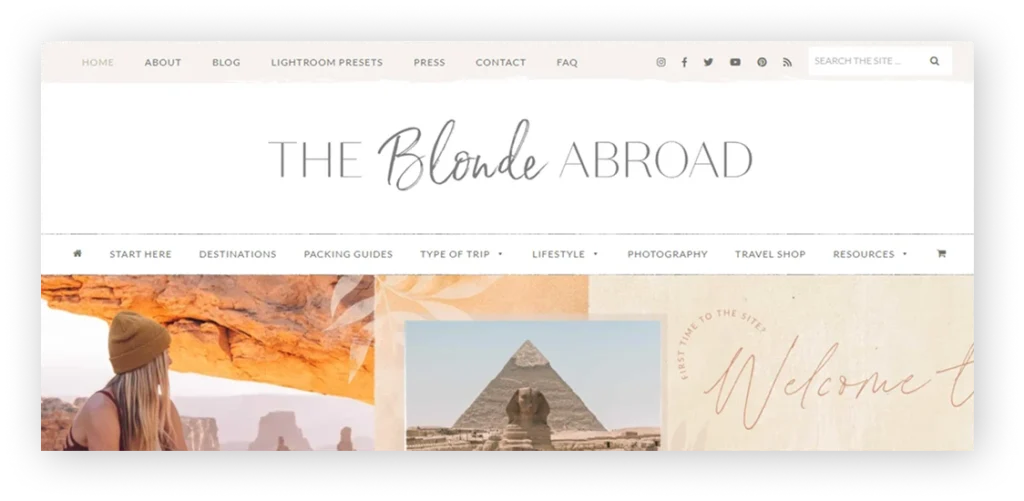 The Blonde Abroad website design example